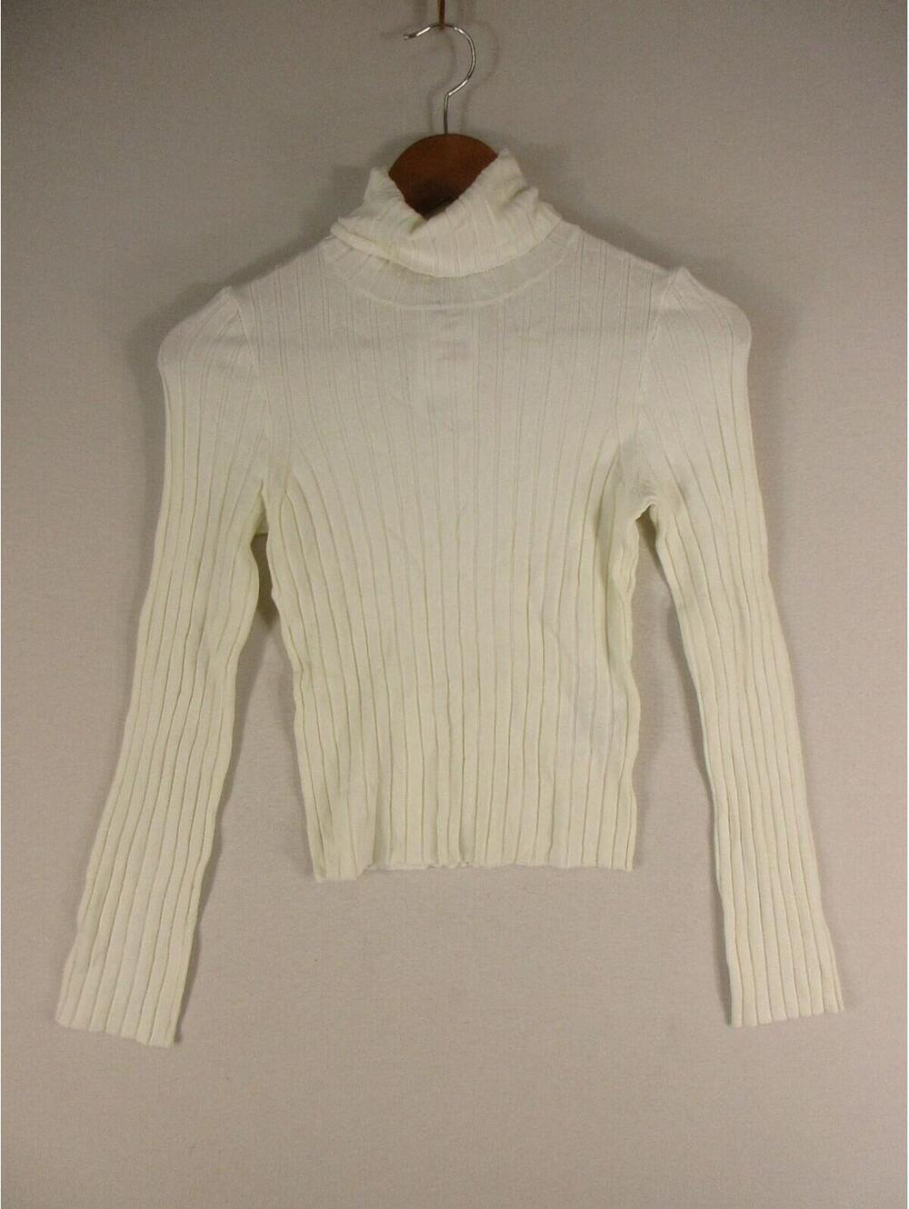 H&M Divided Sweater Womens XS White Ribbed Turtleneck Long Sleeve Slim Knit